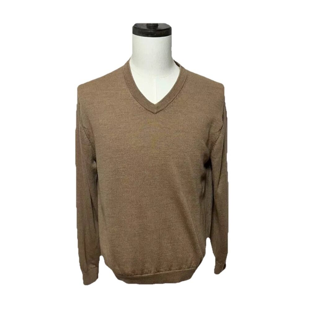 Hart Schaffner Marx Sweater Mens Large Tan Extra‎ Fine Merino Wool Long Sleeve